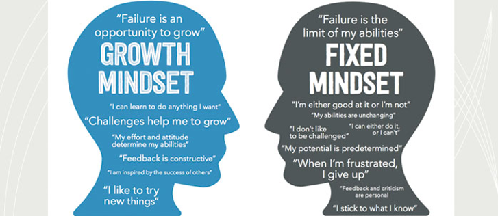 two heads illustrating the difference between growth mindset and fixed mindset.